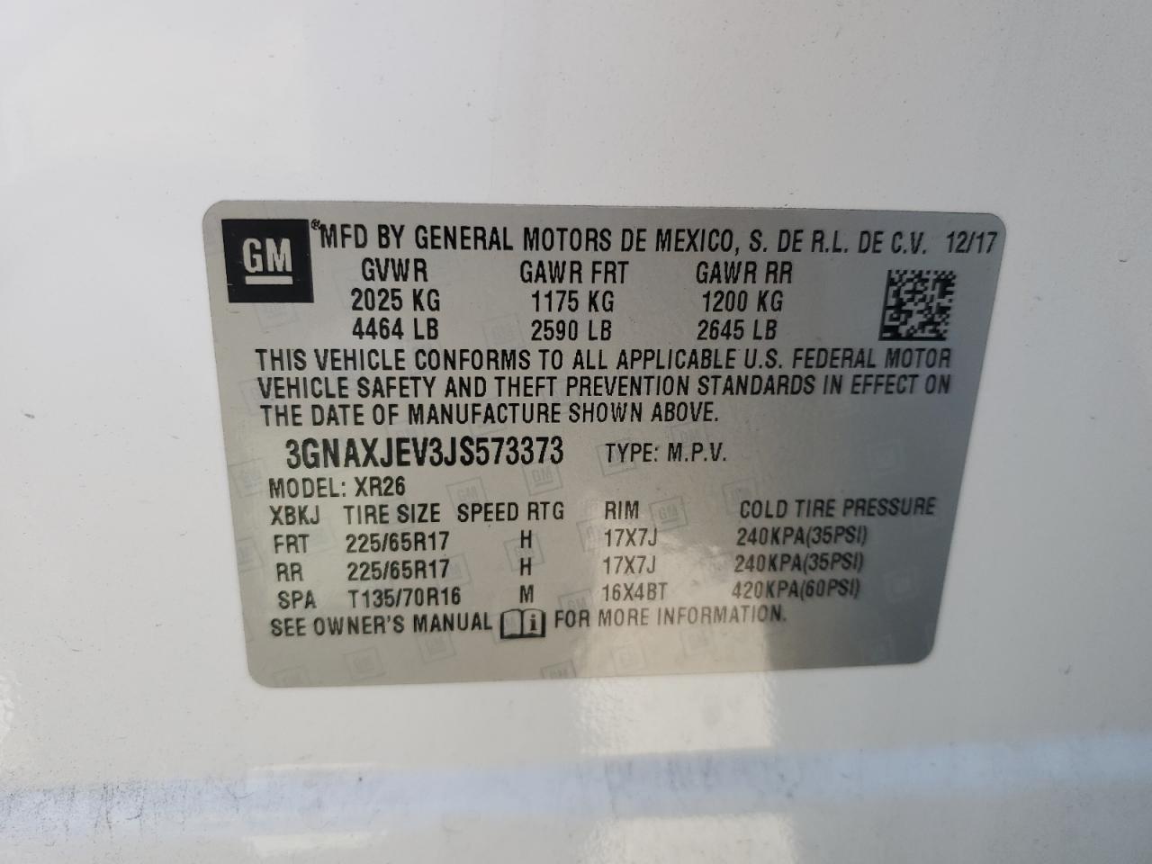 2018 Chevrolet Equinox VIN 3GNAXJEV3JS573373 Copart auction photo, front end / all over damage thumbnail 13