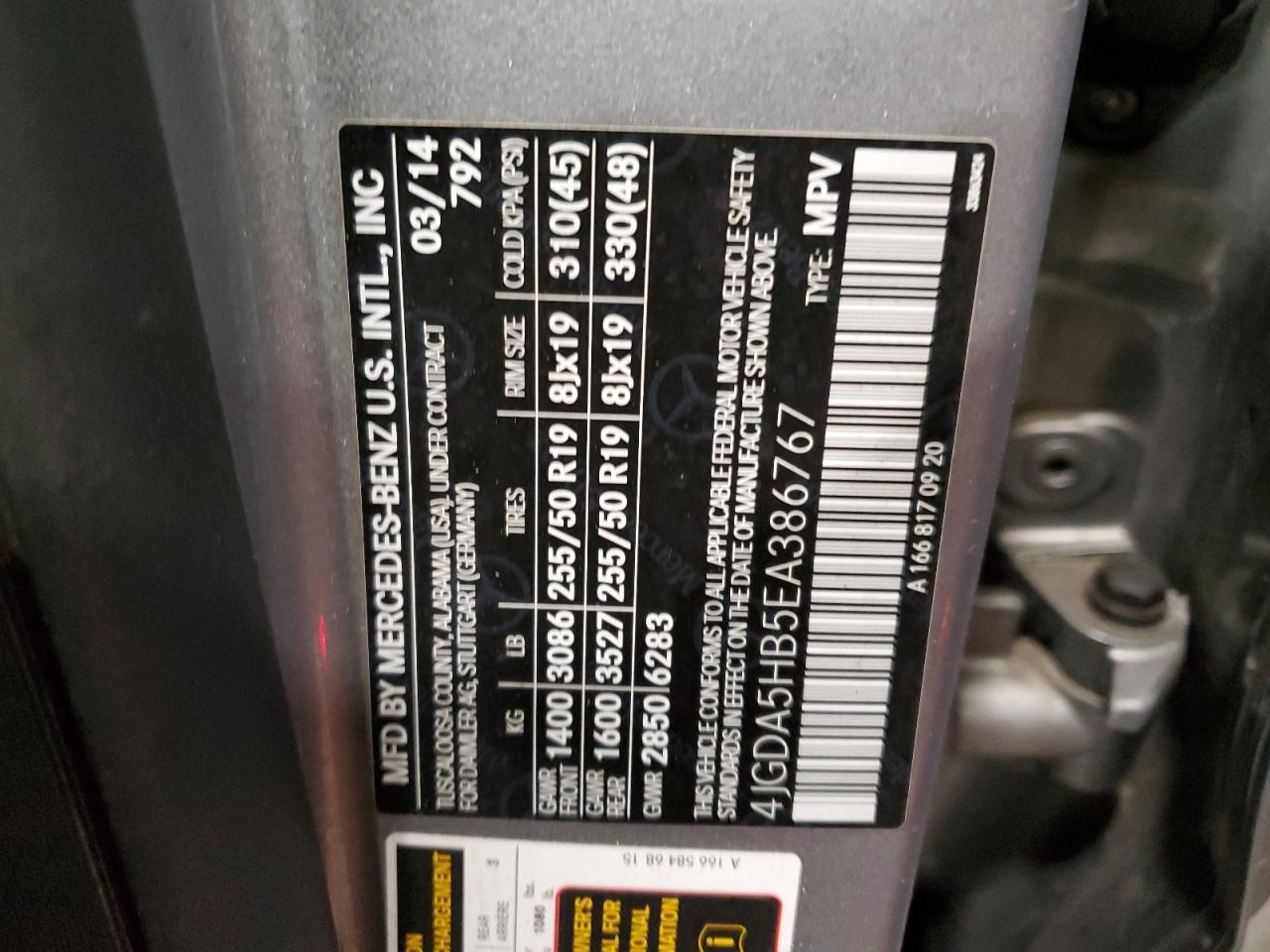 2014 Mercedes-Benz M-klasse VIN 4JGDA5HB5EA386767 Copart auction photo, front end / minor dent/scratches damage thumbnail 15