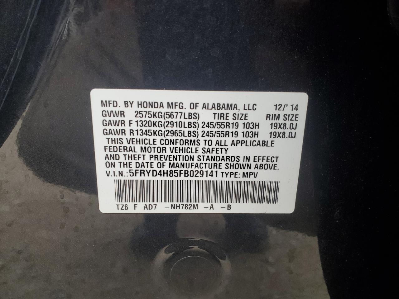 2015 Acura MDX VIN 5FRYD4H85FB029141 Copart auction photo, front end damage thumbnail 13
