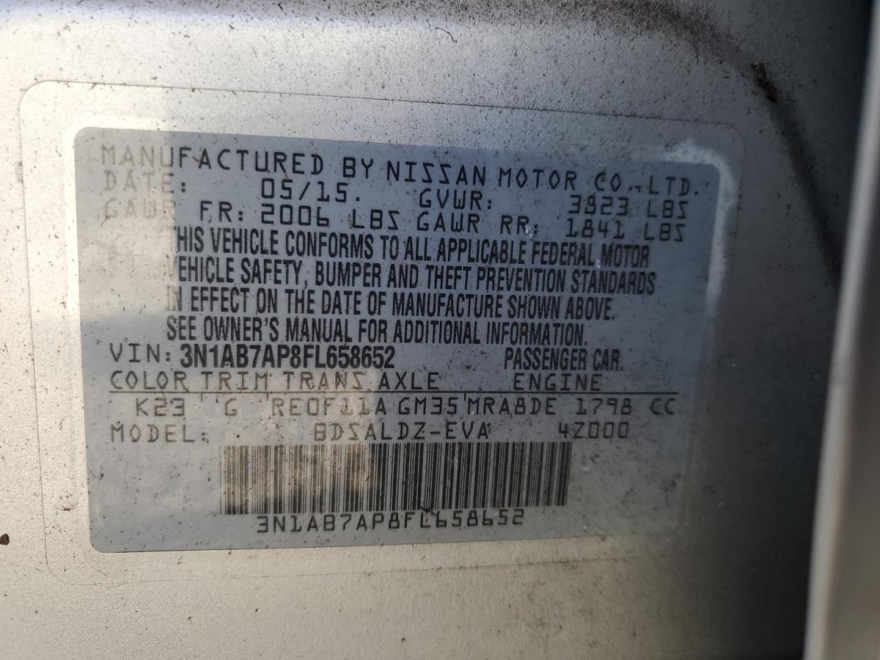 2015 Nissan Sentra VIN 3N1AB7AP8FL658652 Copart auction photo, water/flood / front end damage thumbnail 13