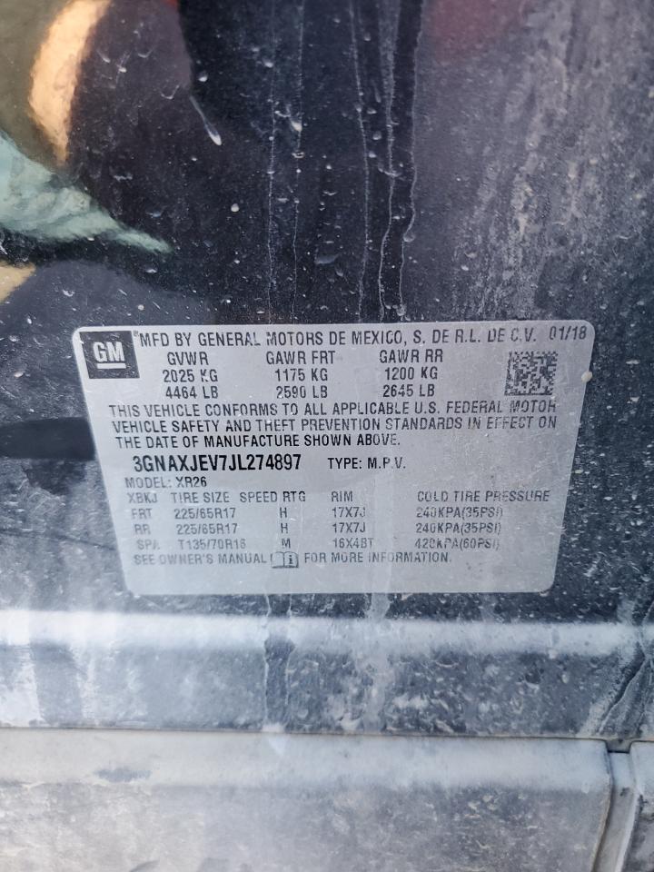 2018 Chevrolet Equinox VIN 3GNAXJEV7JL274897 Copart auction photo, front end damage thumbnail 14