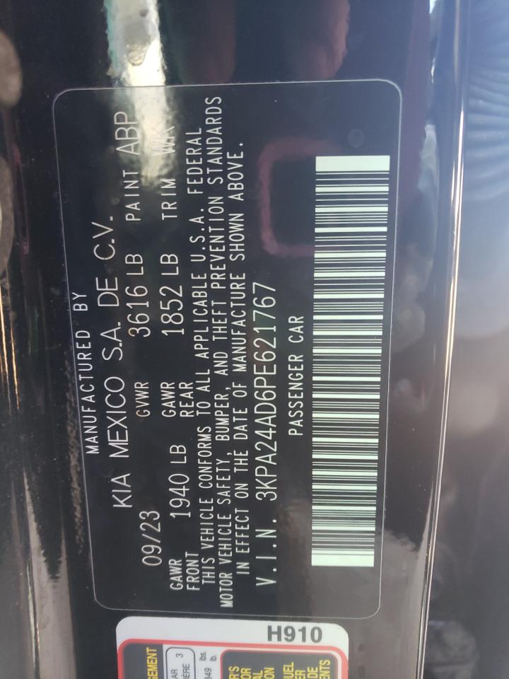 2023 KIA Rio VIN 3KPA24AD6PE621767 Copart auction photo, front end damage thumbnail 12