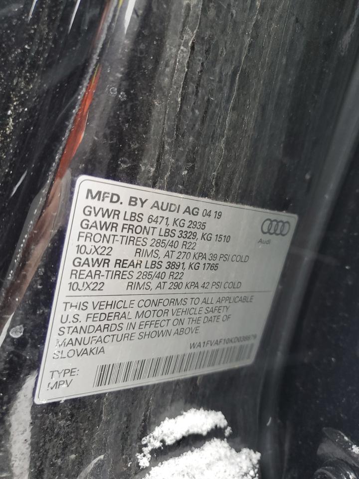 2019 Audi Q8 VIN WA1FVAF10KD038979 Copart auction photo, all over / minor dent/scratches damage thumbnail 14