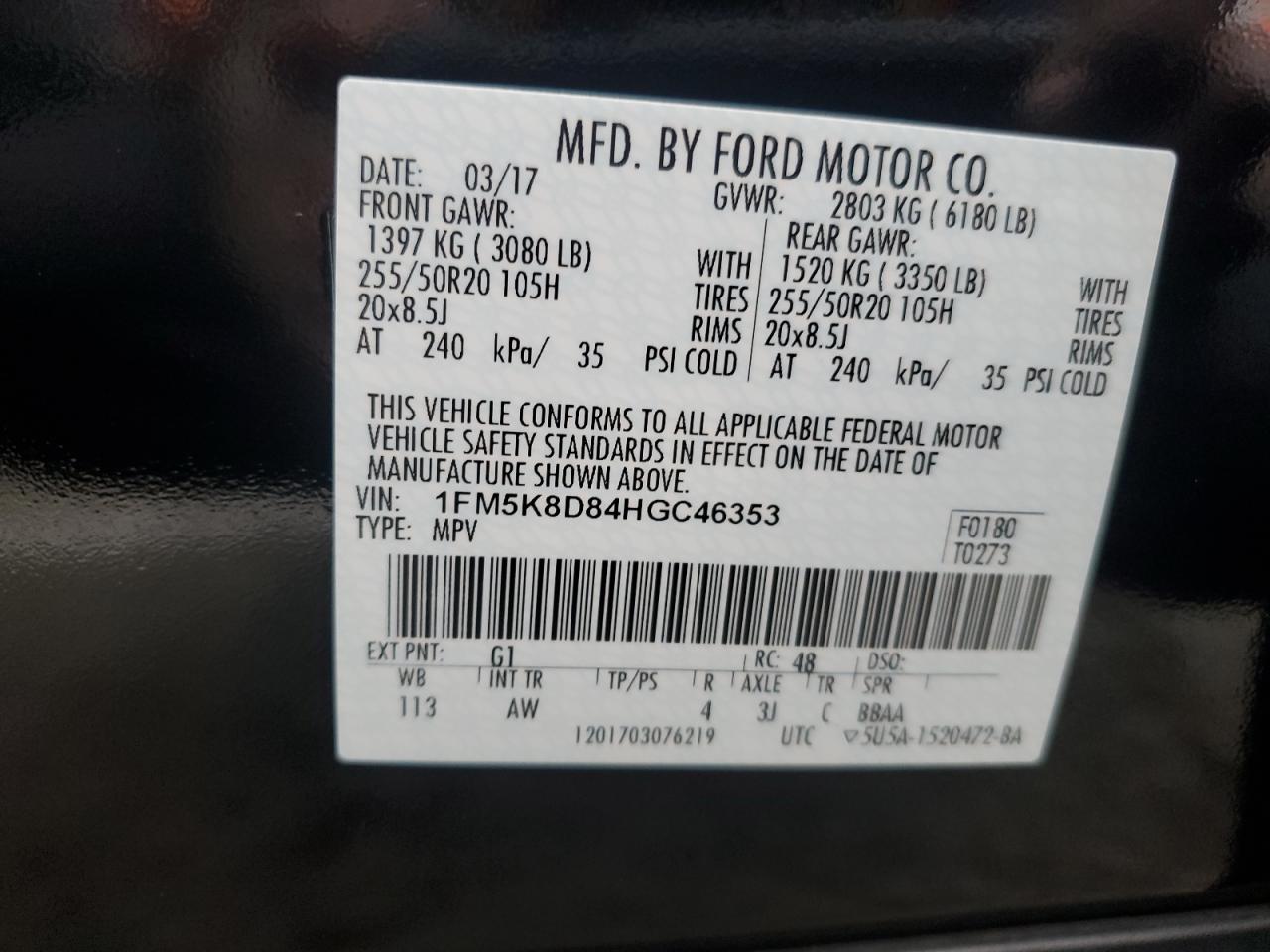 2017 Ford Explorer VIN 1FM5K8D84HGC46353 Copart auction photo, rear end damage thumbnail 14