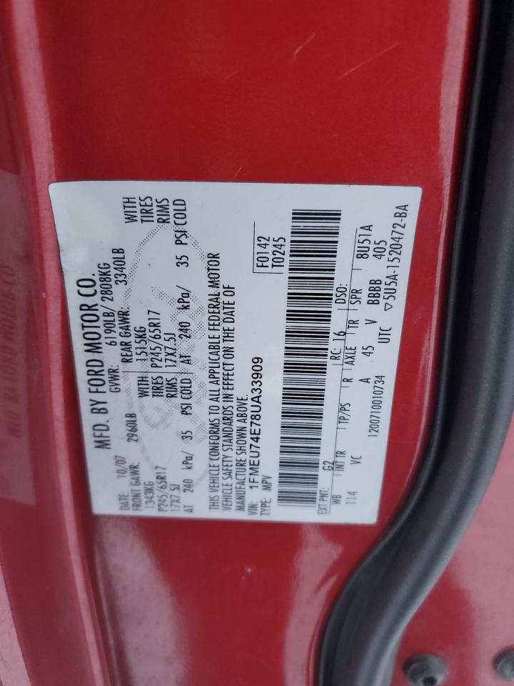 2008 Ford Explorer VIN 1FMEU74E78UA33909 Copart auction photo, mechanical damage thumbnail 13