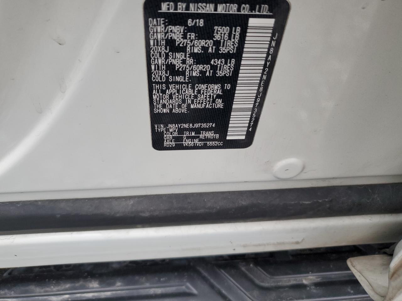 2018 Nissan Armada VIN JN8AY2NE8J9735274 Copart auction photo, front end damage thumbnail 15