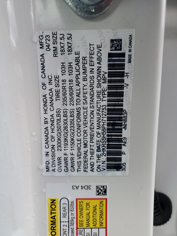 2024 Honda CR-V VIN 2HKRS5H58PH712753 Copart auction photo, missing/altered vin damage thumbnail 14