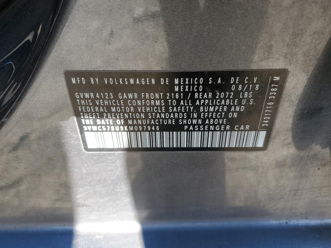 2019 Volkswagen Jetta VIN 3VWC57BU9KM097946 Copart auction photo, front end / mechanical damage thumbnail 13