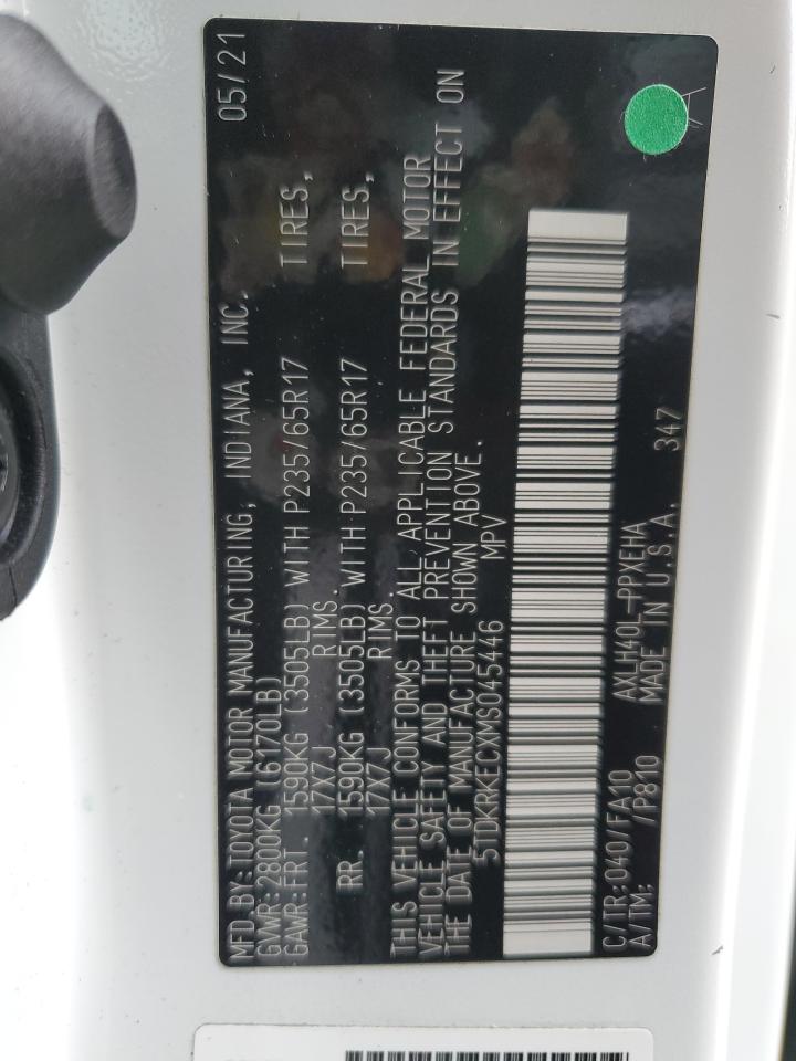 2021 Toyota Sienna VIN 5TDKRKECXMS045446 Copart auction photo, rear end damage thumbnail 15