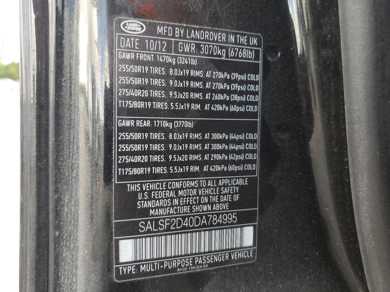 2013 Land Rover Range Rover VIN SALSF2D40DA784995 Copart auction photo, mechanical damage thumbnail 14