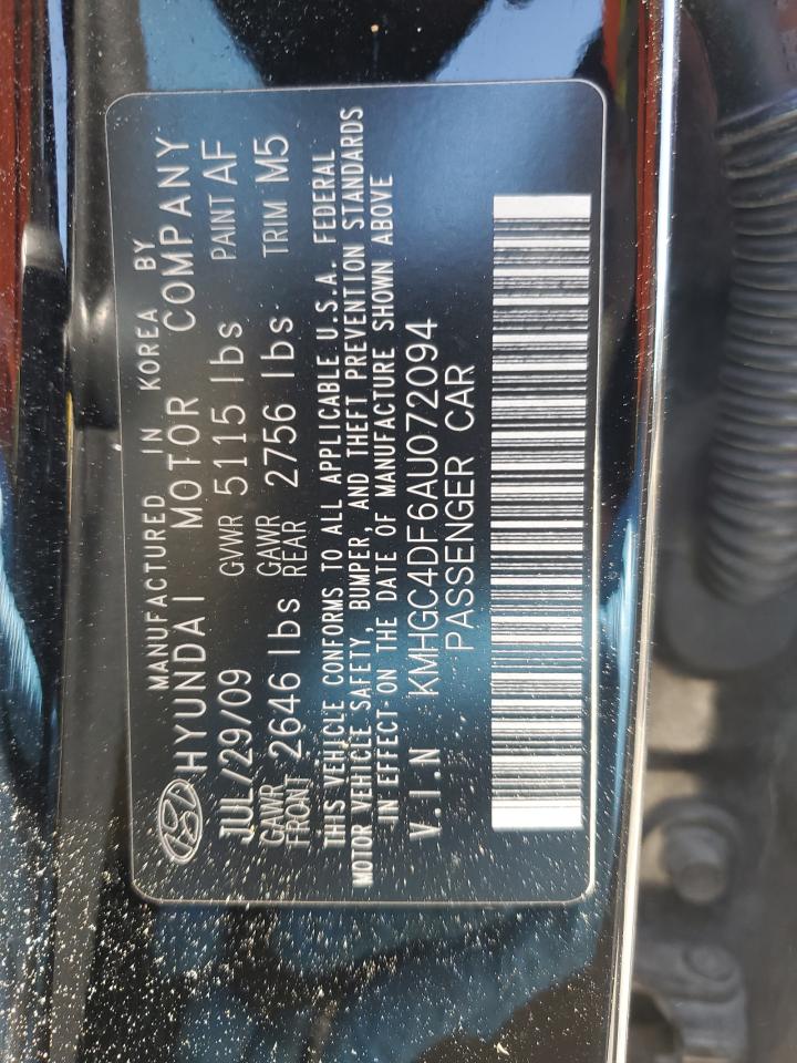 2010 Hyundai Genesis VIN KMHGC4DF6AU072094 Copart auction photo, front end damage thumbnail 15
