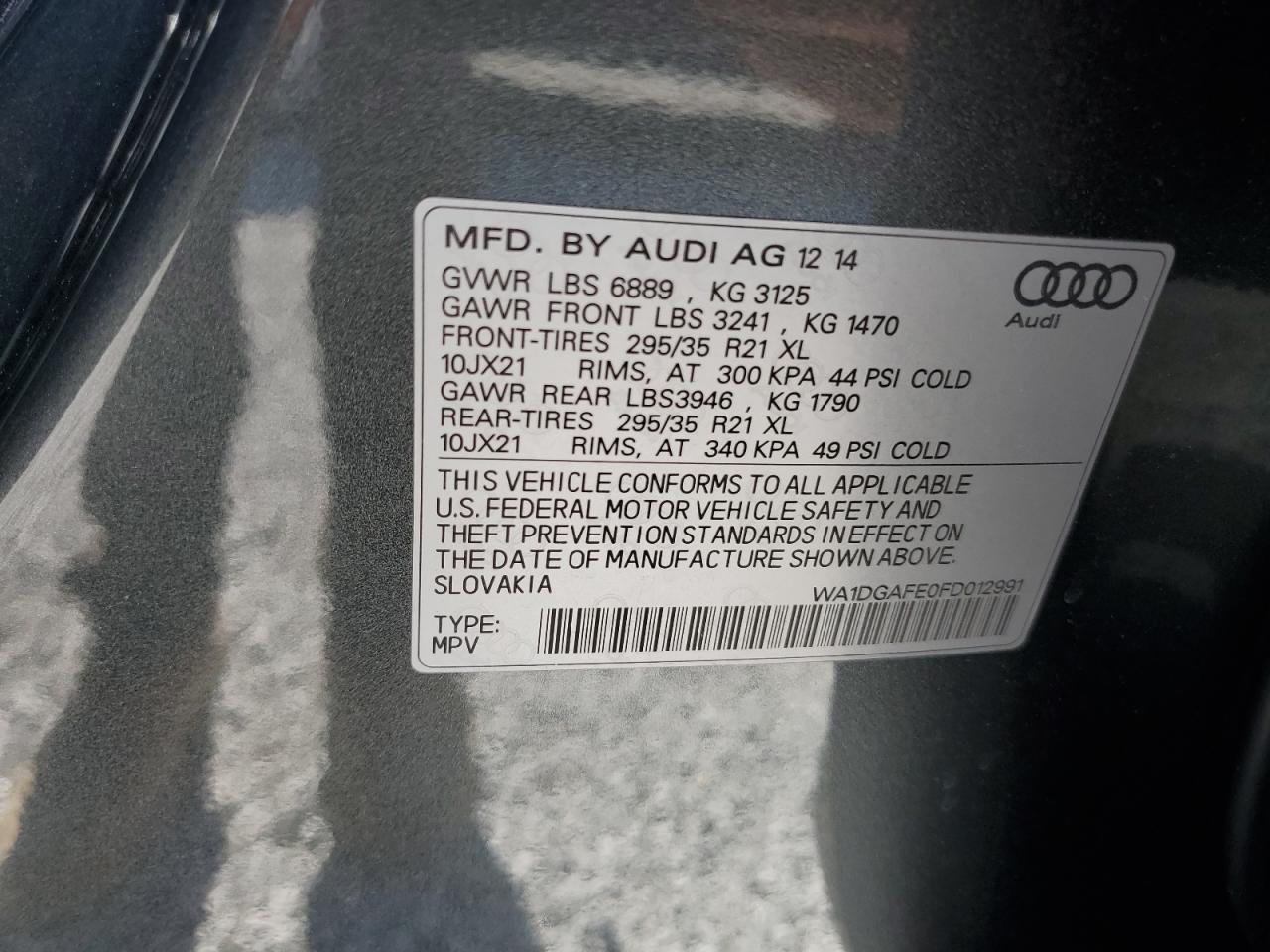 2015 Audi Q7 VIN WA1DGAFE0FD012991 Copart auction photo, front end damage thumbnail 13