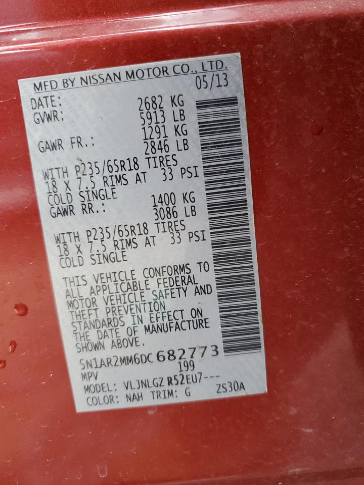 2013 Nissan Pathfinder VIN 5N1AR2MM6DC682773 Copart auction photo, front end damage thumbnail 13