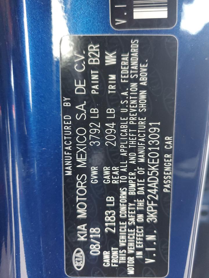 2019 KIA Forte VIN 3KPF24AD5KE013091 Copart auction photo, front end / minor dent/scratches damage thumbnail 12