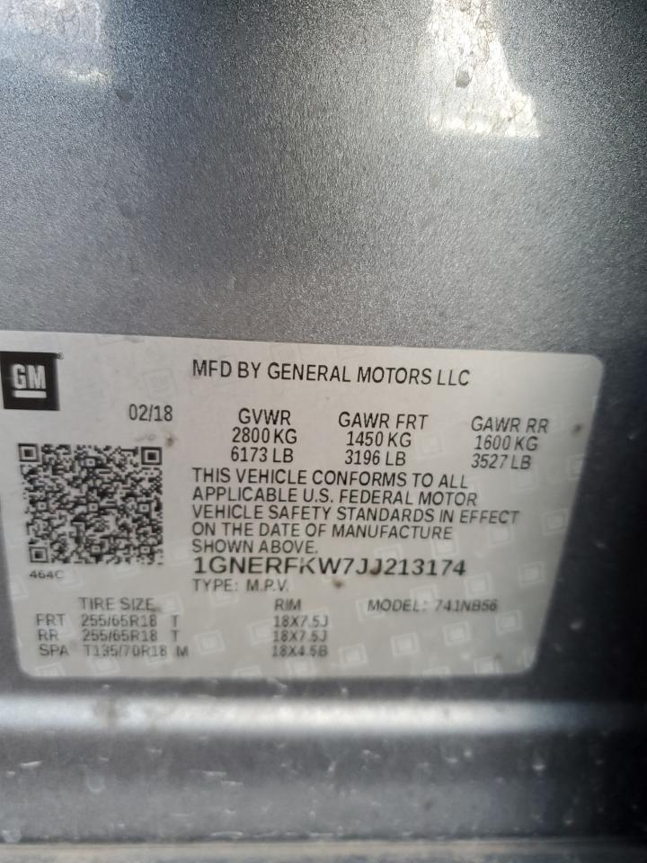 2018 Chevrolet Traverse VIN 1GNERFKW7JJ213174 Copart auction photo, rear end damage thumbnail 14
