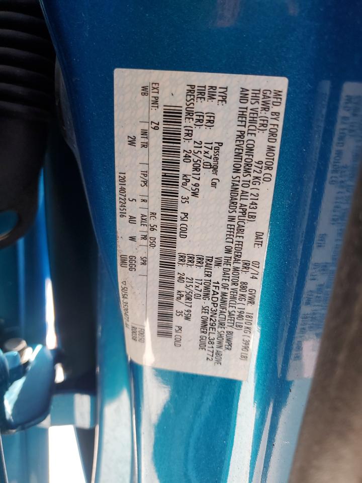 2014 Ford Focus VIN 1FADP3N29EL381772 Copart auction photo, front end damage thumbnail 12