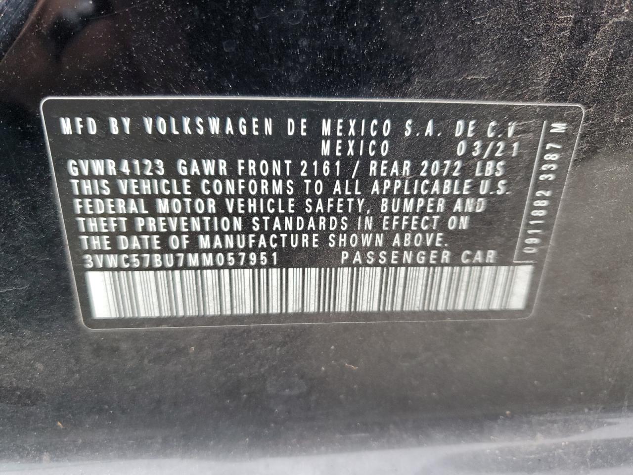 2021 Volkswagen Jetta VIN 3VWC57BU7MM057951 Copart auction photo, all over damage thumbnail 14