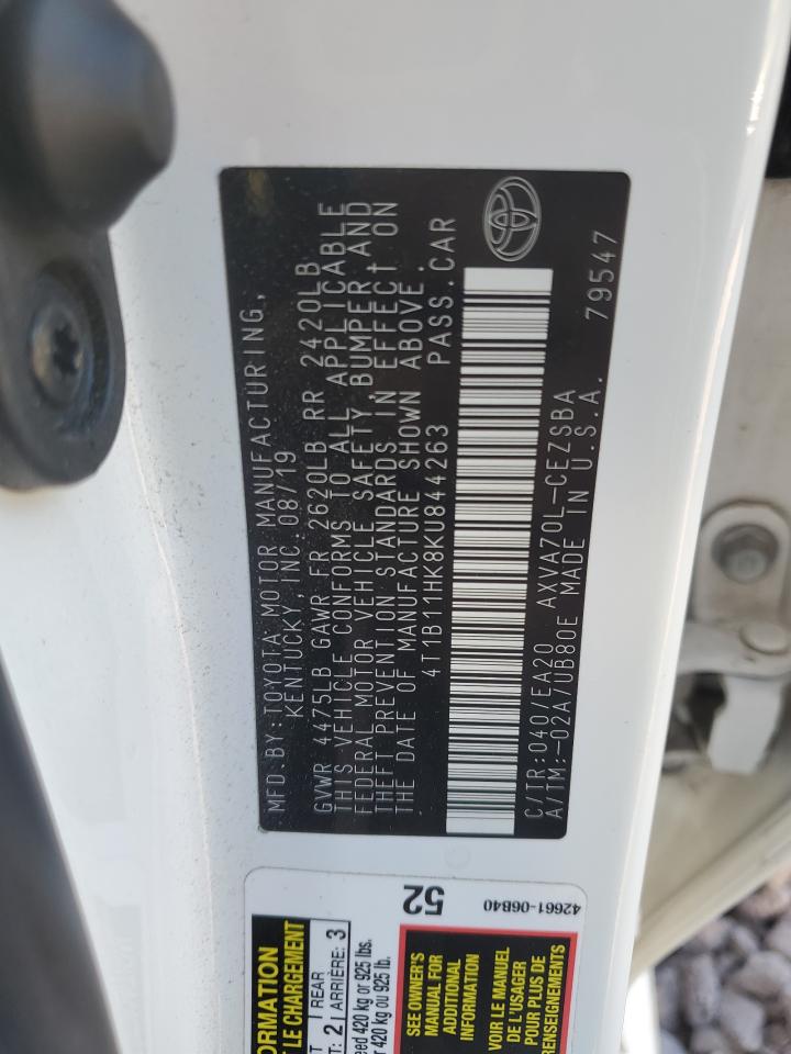 2019 Toyota Camry VIN 4T1B11HK8KU844263 Copart auction photo, front end damage thumbnail 14