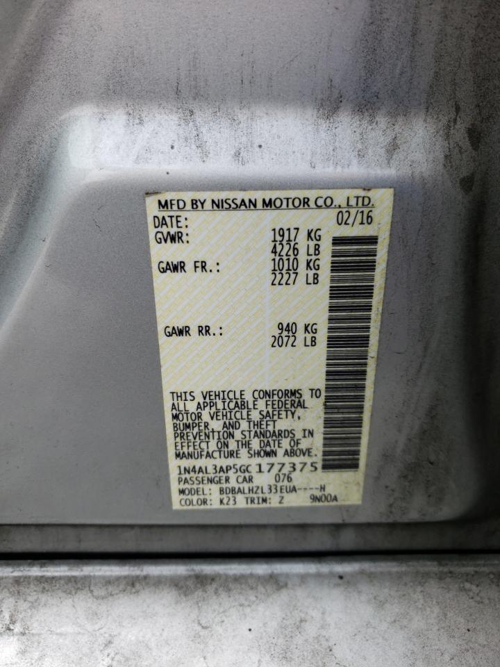 2016 Nissan Altima VIN 1N4AL3AP5GC177375 Copart auction photo, rear end damage thumbnail 12