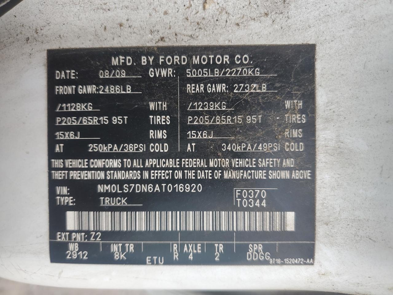 2010 Ford Transit VIN NM0LS7DN6AT016920 Copart auction photo, minor dent/scratches damage thumbnail 13