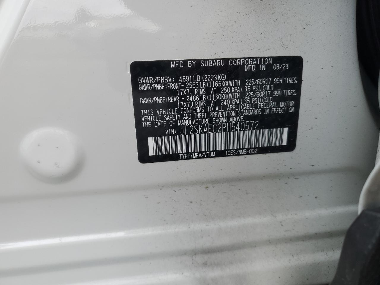 2023 Subaru Forester VIN JF2SKAEC2PH540572 Copart auction photo, rear end damage thumbnail 14