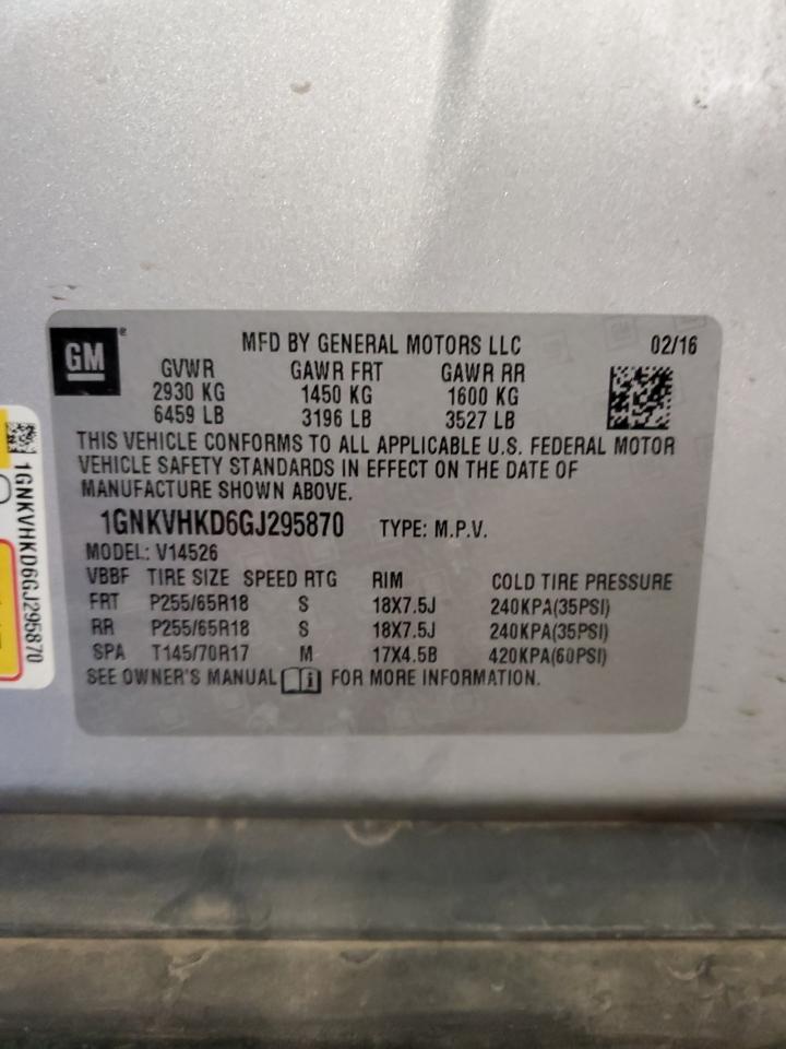2016 Chevrolet Traverse VIN 1GNKVHKD6GJ295870 Copart auction photo, front end damage thumbnail 13