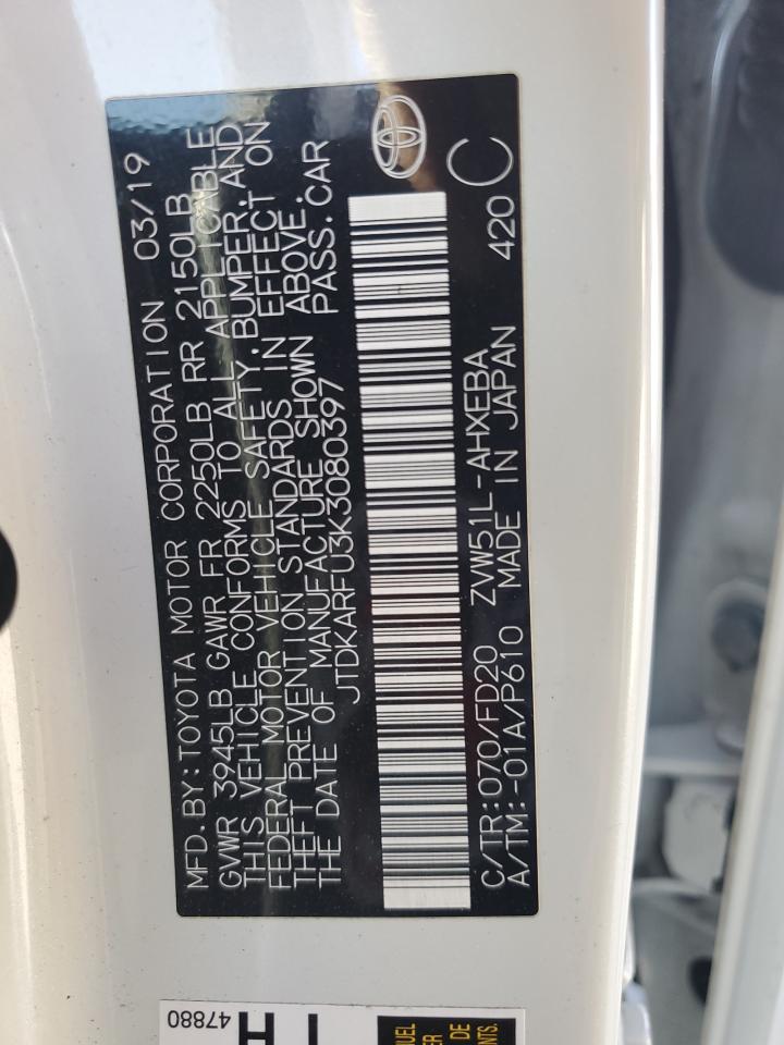 2019 Toyota Prius VIN JTDKARFU3K3080397 Copart auction photo, front end damage thumbnail 14