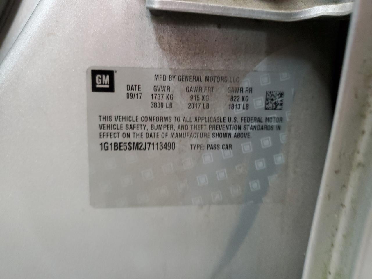 2018 Chevrolet Cruze VIN 1G1BE5SM2J7113490 Copart auction photo, side / rear end damage thumbnail 13