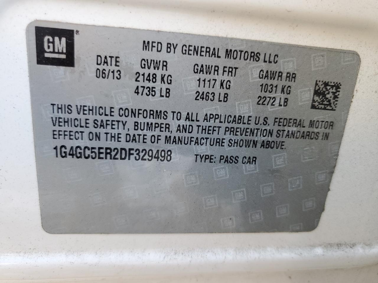 2013 Buick LaCrosse VIN 1G4GC5ER2DF329498 Copart auction photo, front end damage thumbnail 13