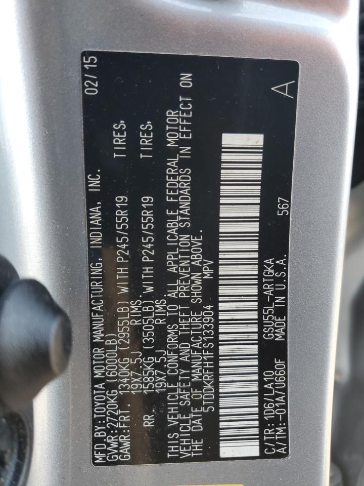 2015 Toyota Highlander VIN 5TDDKRFH1FS133904 Copart auction photo, side / front end damage thumbnail 13