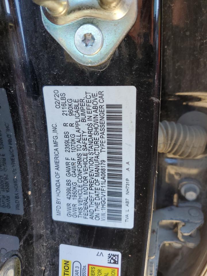 2020 Honda Accord VIN 1HGCV1F11LA068179 Copart auction photo, rear end damage thumbnail 13