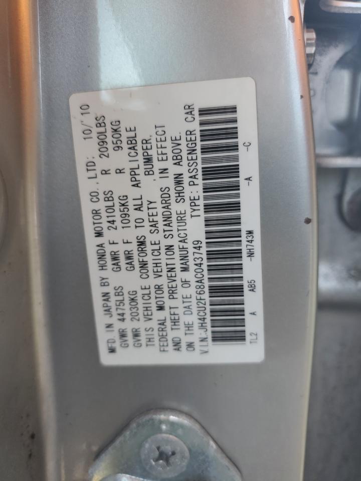 2010 Acura TSX VIN JH4CU2F68AC043749 Copart auction photo, water/flood damage thumbnail 12