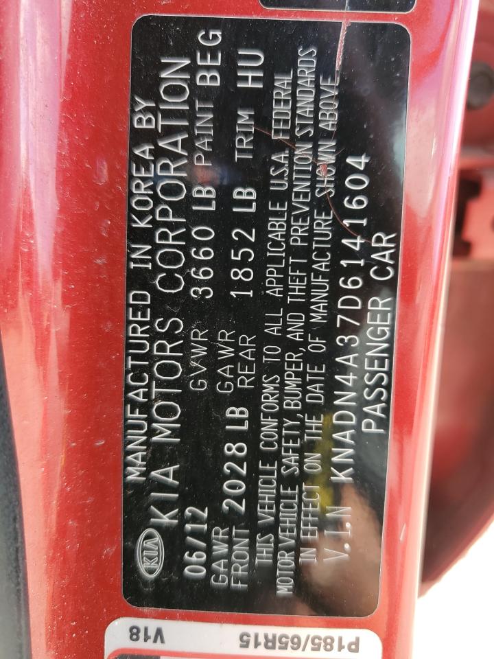 2013 KIA Rio VIN KNADN4A37D6141604 Copart auction photo, front end / minor dent/scratches damage thumbnail 12