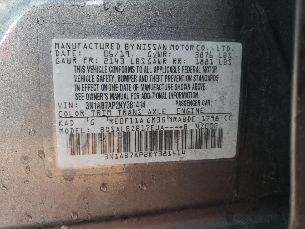 2019 Nissan Sentra VIN 3N1AB7AP2KY381414 Copart auction photo, front end damage thumbnail 13
