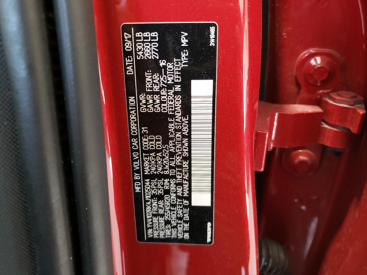 2018 Volvo XC60 VIN YV4102RK4J1025044 Copart auction photo, rear end damage thumbnail 13