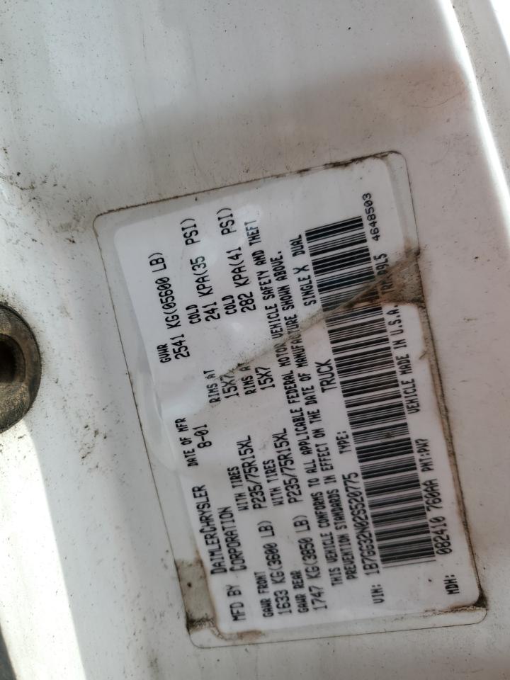 2002 Dodge Dakota VIN 1B7GG32N02S520775 Copart auction photo, front end / side damage thumbnail 14
