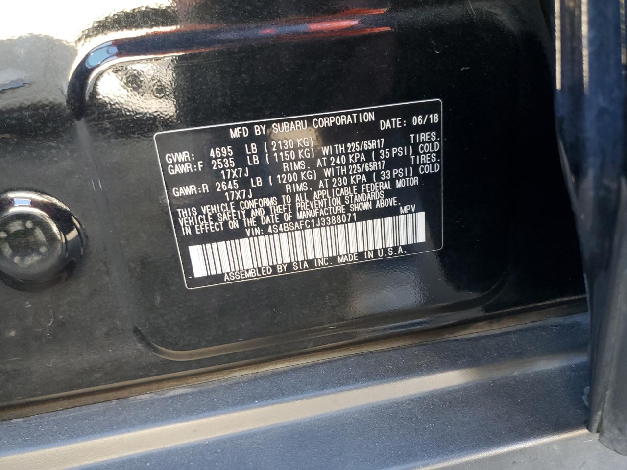 2018 Subaru Outback VIN 4S4BSAFC1J3388071 Copart auction photo, front end damage thumbnail 13