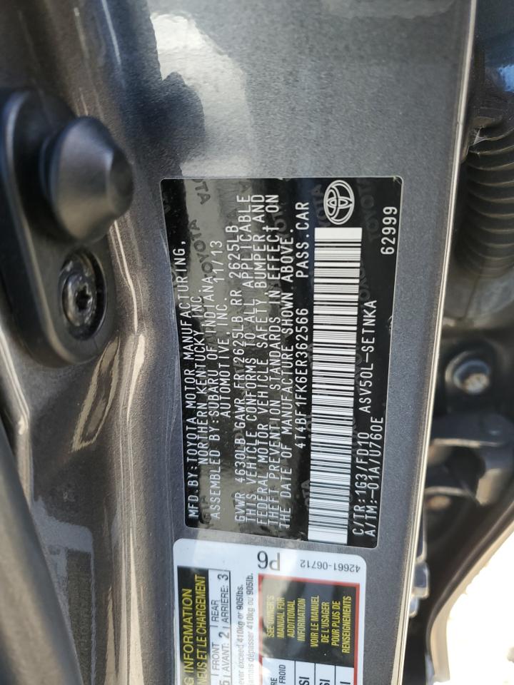 2014 Toyota Camry VIN 4T4BF1FK6ER362566 Copart auction photo, side / front end damage thumbnail 12