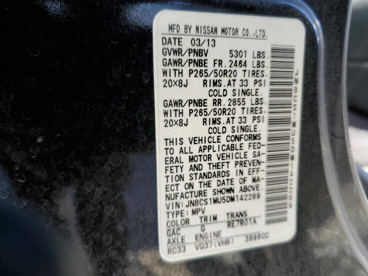 2013 Infiniti FX VIN JN8CS1MU5DM142289 Copart auction photo, front end damage thumbnail 15