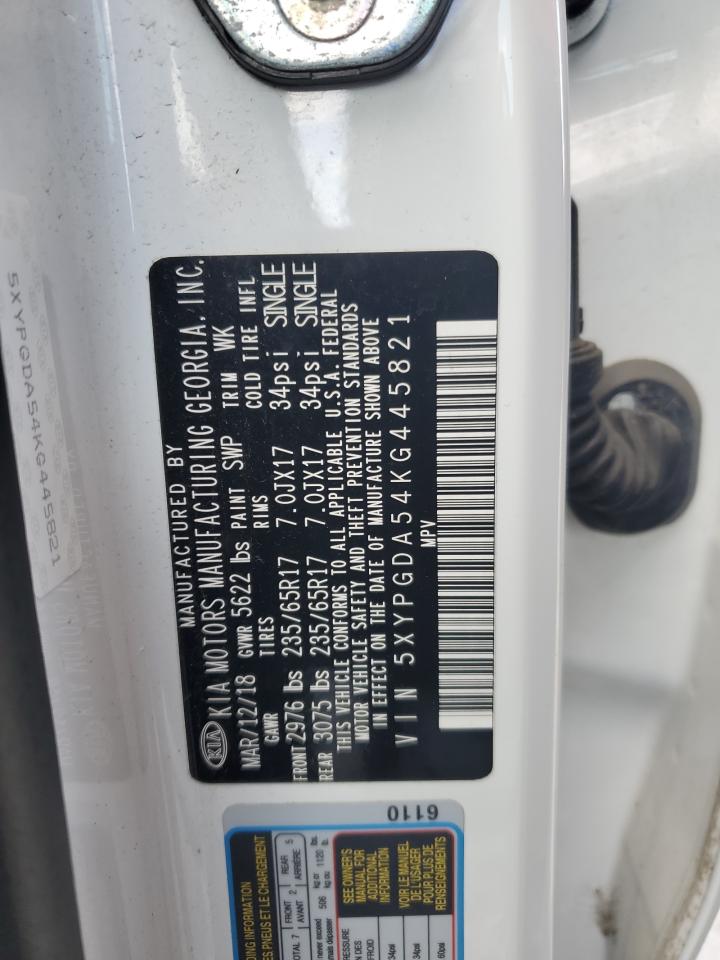 2019 KIA Sorento VIN 5XYPGDA54KG445821 Copart auction photo, front end damage thumbnail 13