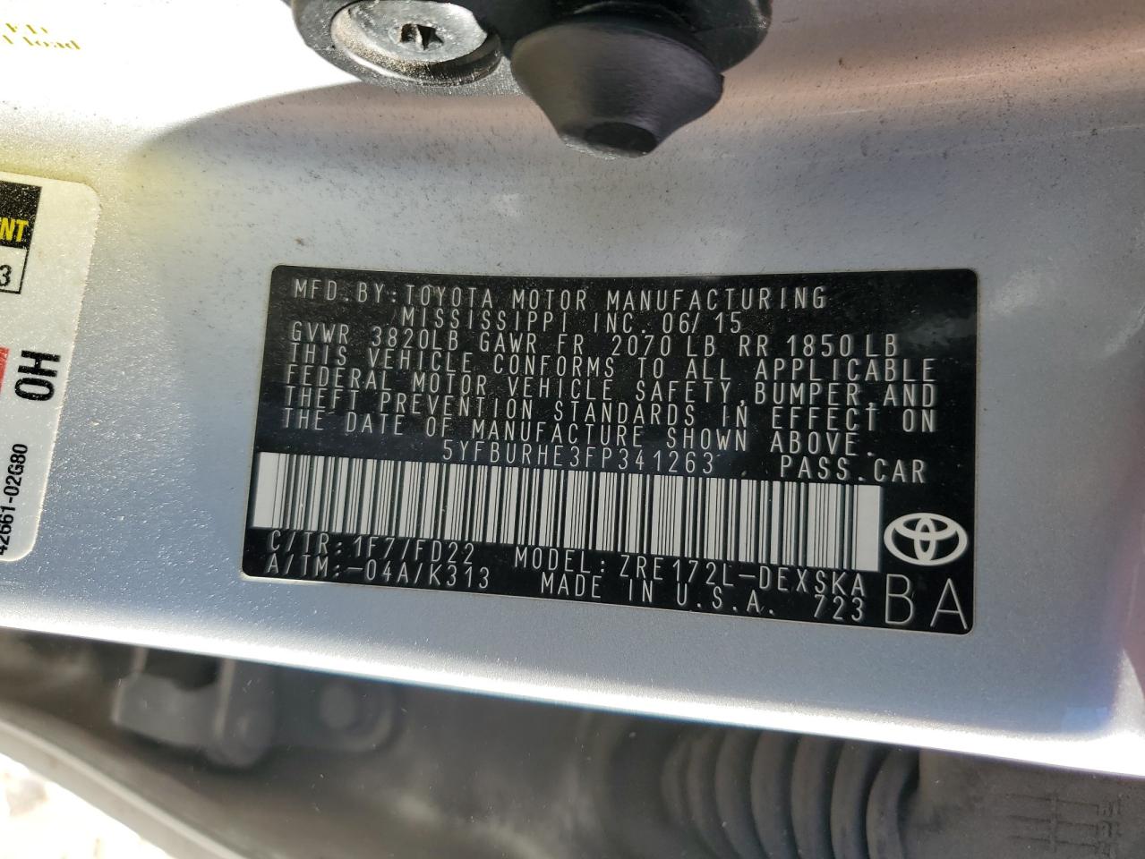2015 Toyota Corolla VIN 5YFBURHE3FP341263 Copart auction photo, front end / minor dent/scratches damage thumbnail 14
