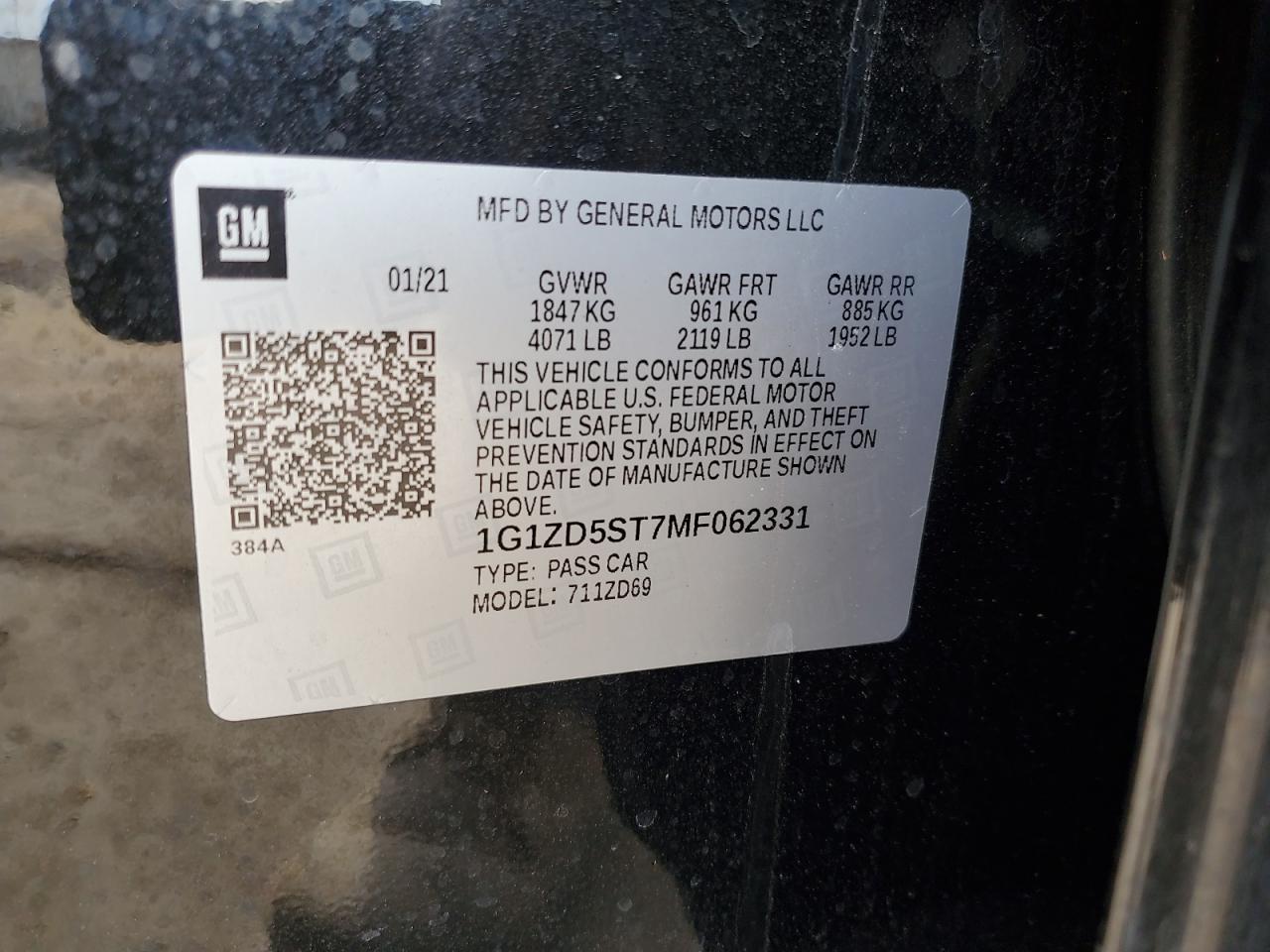 2021 Chevrolet Malibu VIN 1G1ZD5ST7MF062331 Copart auction photo, front end damage thumbnail 14