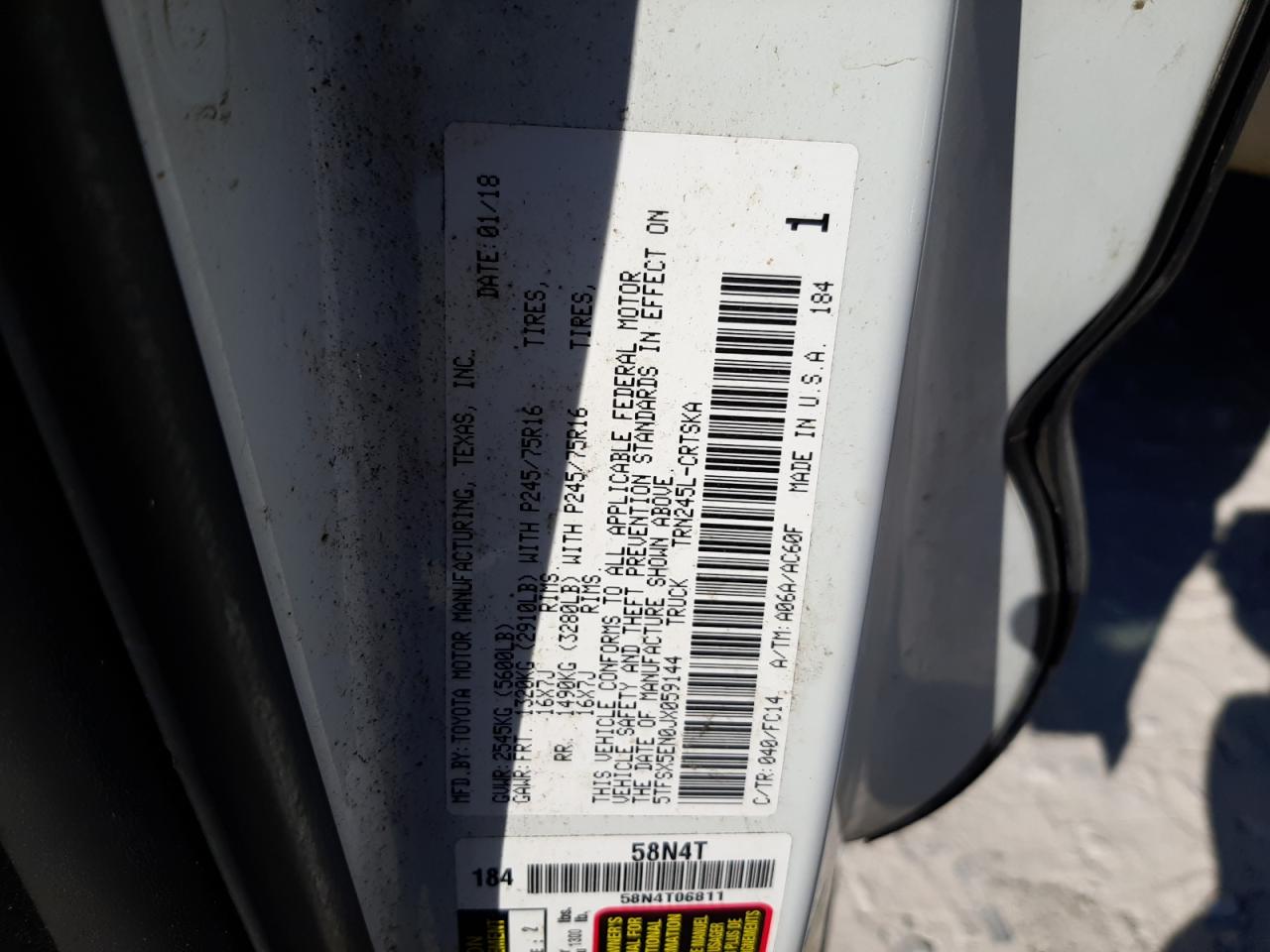 2018 Toyota Tacoma VIN 5TFSX5EN0JX059144 Copart auction photo, front end damage thumbnail 12