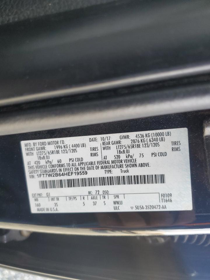 2017 Ford F250 VIN 1FT7W2B64HEF19559 Copart auction photo, all over damage thumbnail 13