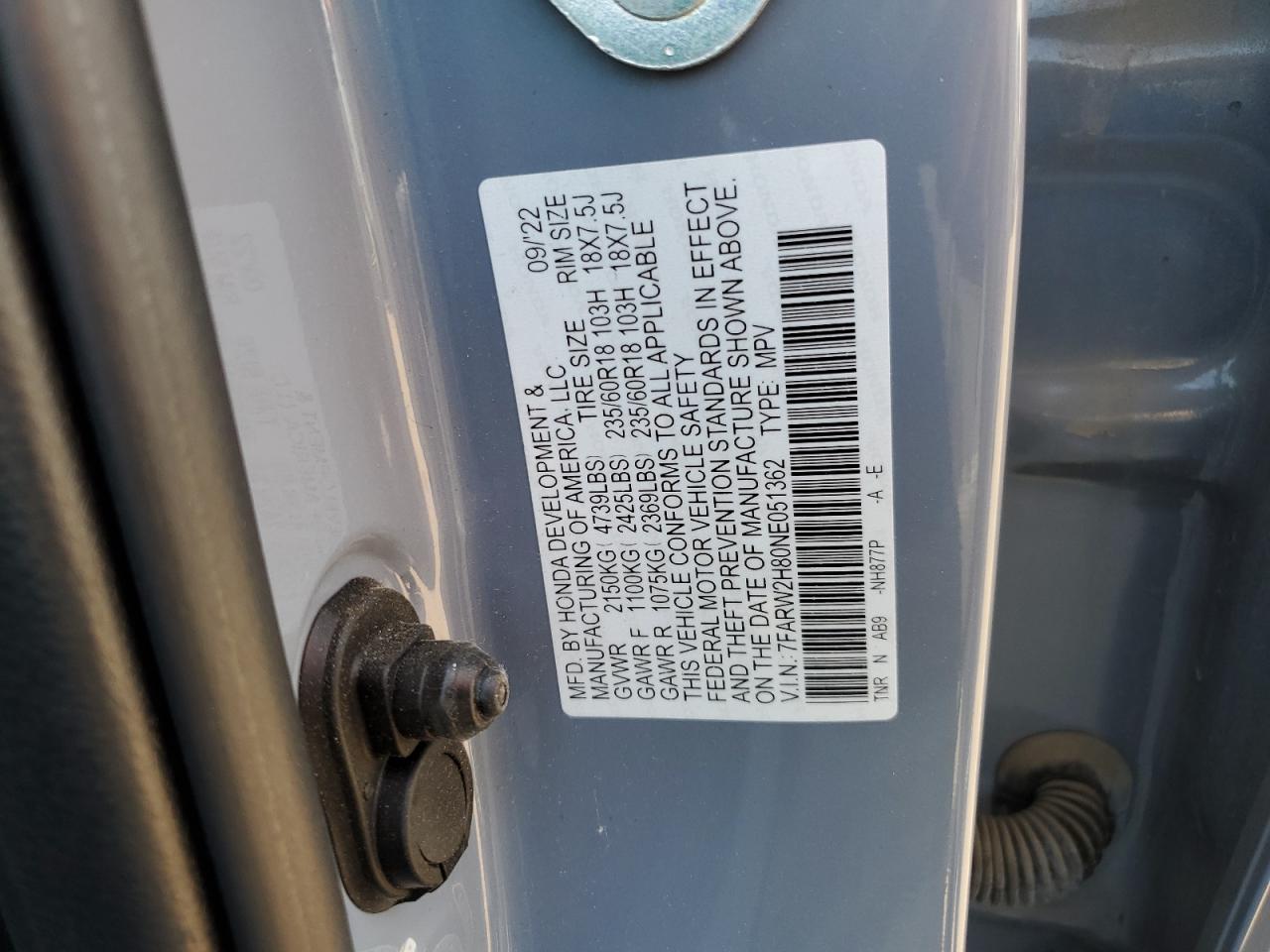 2022 Honda CR-V VIN 7FARW2H80NE051362 Copart auction photo, undercarriage / front end damage thumbnail 13