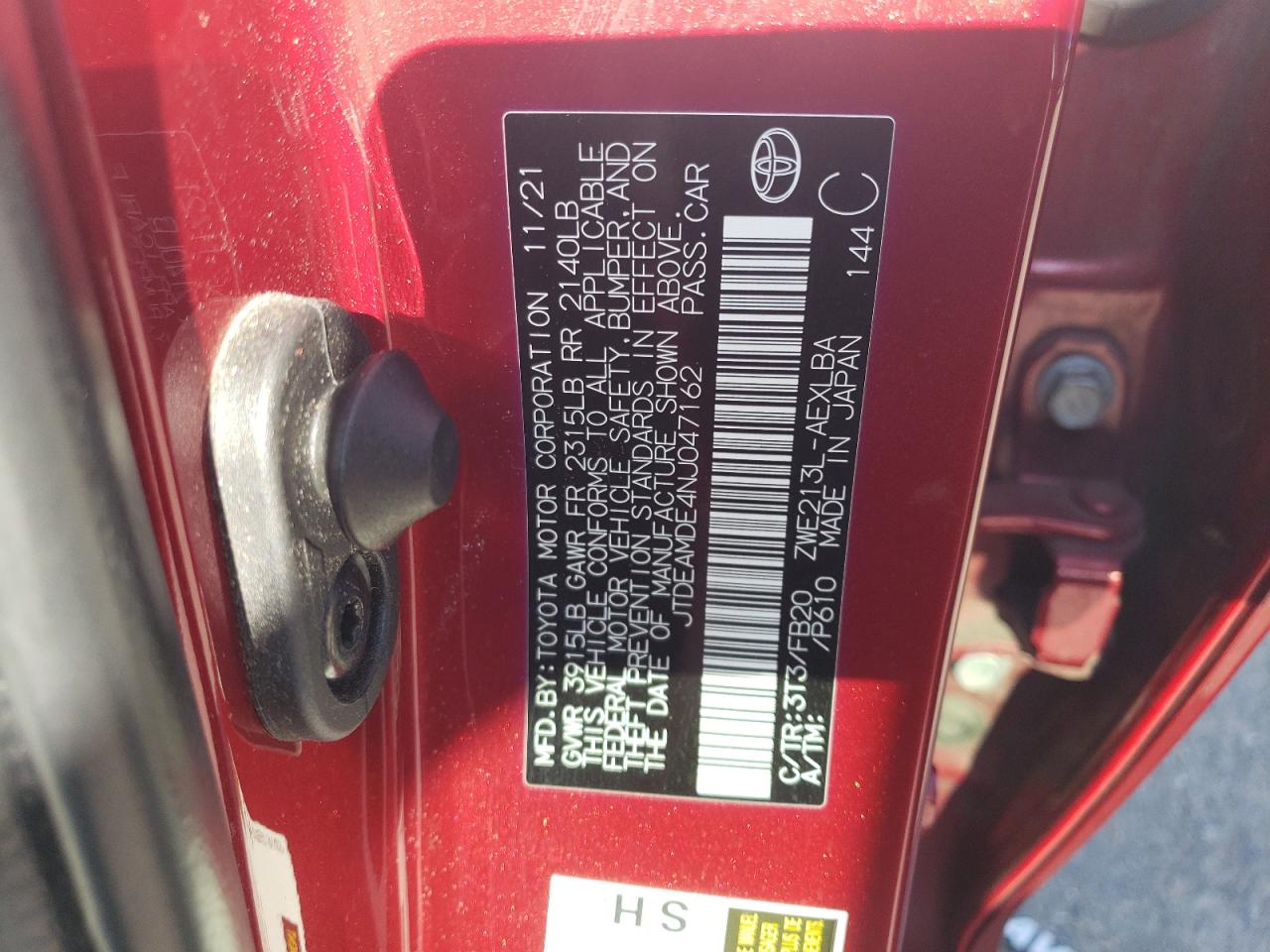 2022 Toyota Corolla VIN JTDEAMDE4NJ047162 Copart auction photo, all over damage thumbnail 12