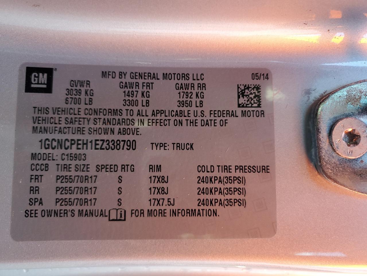 2014 Chevrolet Silverado VIN 1GCNCPEH1EZ338790 Copart auction photo, front end / rear end damage thumbnail 13
