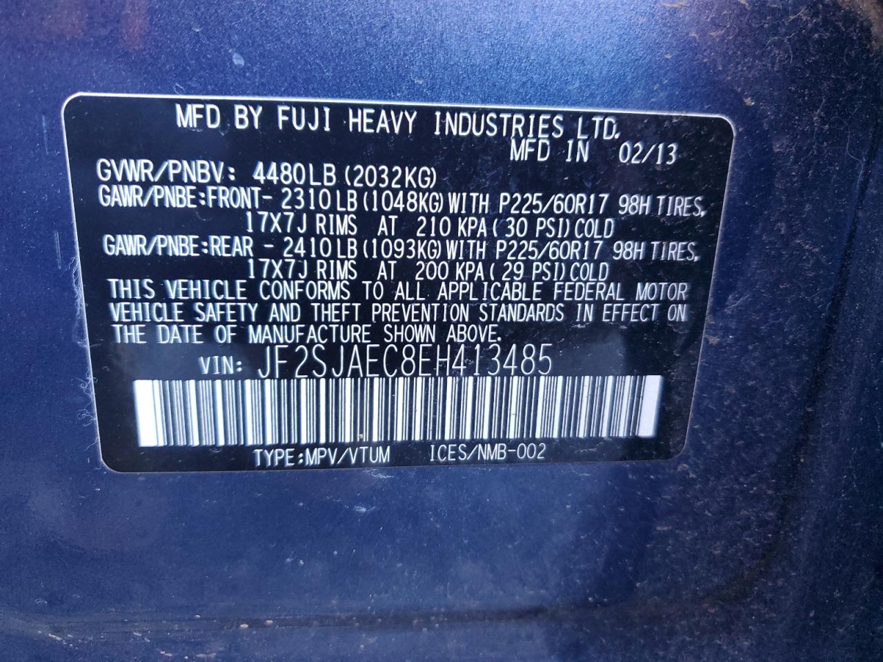 2014 Subaru Forester VIN JF2SJAEC8EH413485 Copart auction photo, minor dent/scratches damage thumbnail 13