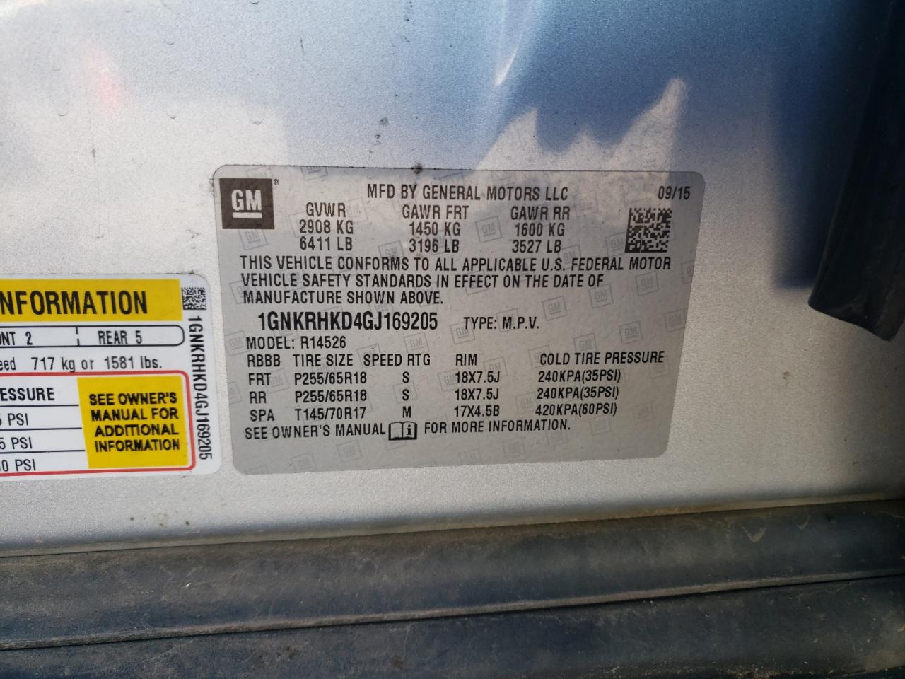 2016 Chevrolet Traverse VIN 1GNKRHKD4GJ169205 Copart auction photo, front end damage thumbnail 13