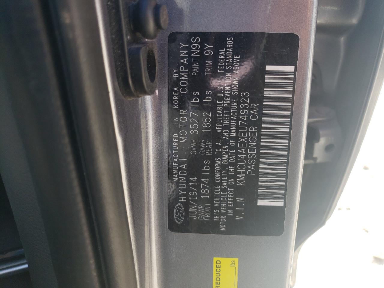 2014 Hyundai Accent VIN KMHCU4AEXEU749323 Copart auction photo, front end / side damage thumbnail 14